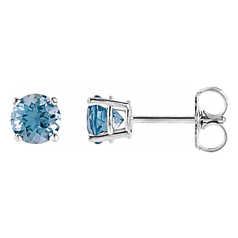 Simulated Aquamarine 4-Prong Cast Basket Stud Earrings 14K White Gold - 1000Jewels.com