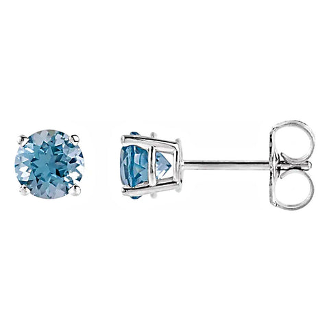 Natural Aquamarine 4-Prong Cast Basket Stud Earrings 14K White Gold - 1000Jewels.com