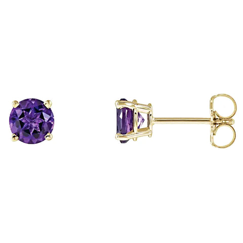 Natural Amethyst 4-Prong Cast Basket Stud Earrings 14K Yellow Gold - 1000Jewels.com