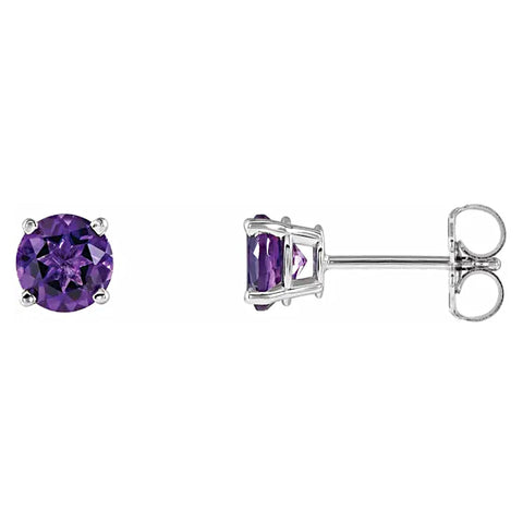 Natural Amethyst 4-Prong Cast Basket Stud Earrings 14K White Gold - 1000Jewels.com
