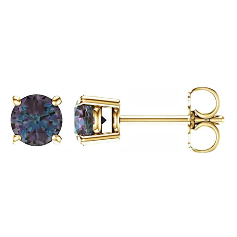 Color Change Chatham Created Alexandrite Cast Basket Stud Earrings 14K Yellow Gold - 1000Jewels.com
