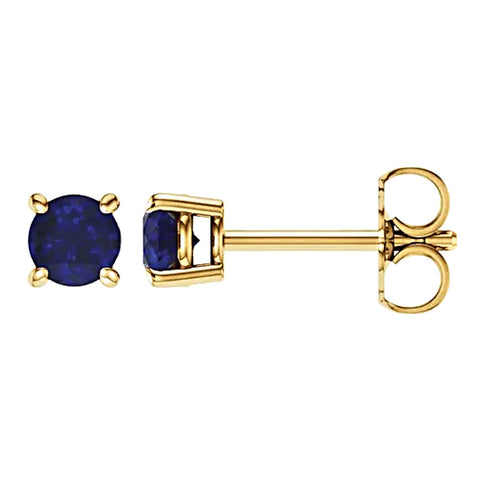 Simulated Blue Sapphire Cast Basket Stud Earrings 14K Yellow Gold - 1000Jewels.com