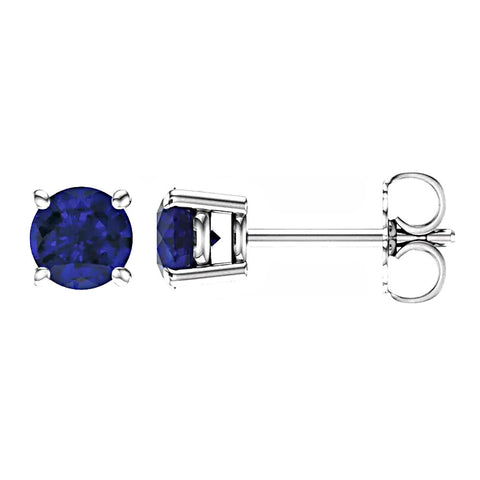 Natural Blue Sapphire Cast Basket Stud Earrings 14K White Gold - 1000Jewels.com