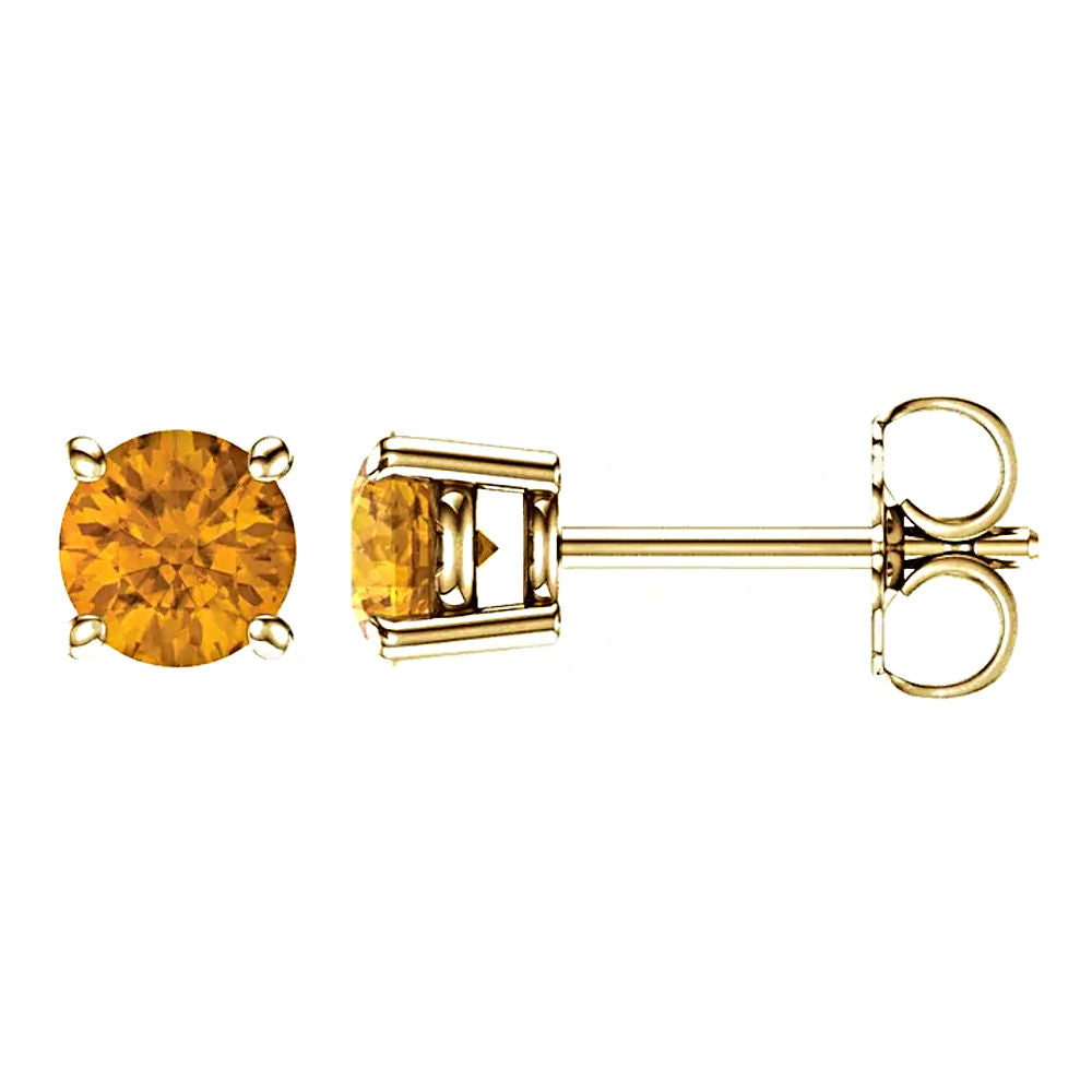 Natural Citrine 4-Prong Cast Basket Stud Earrings 14K Yellow Gold - 1000Jewels.com