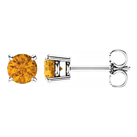 Natural Citrine 4-Prong Cast Basket Stud Earrings 14K White Gold - 1000Jewels.com