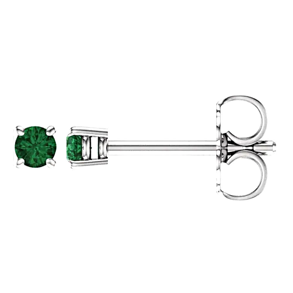 Chatham Created Emerald 4-Prong Cast Basket Stud Earrings 14K White Gold - 1000Jewels.com