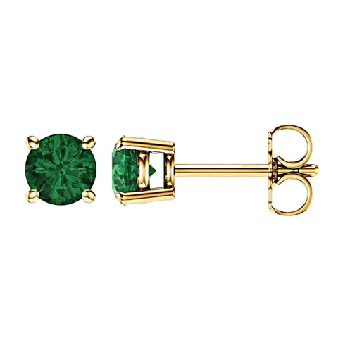 Simulated Emerald 4-Prong Cast Basket Stud Earrings 14K Yellow Gold - 1000Jewels.com
