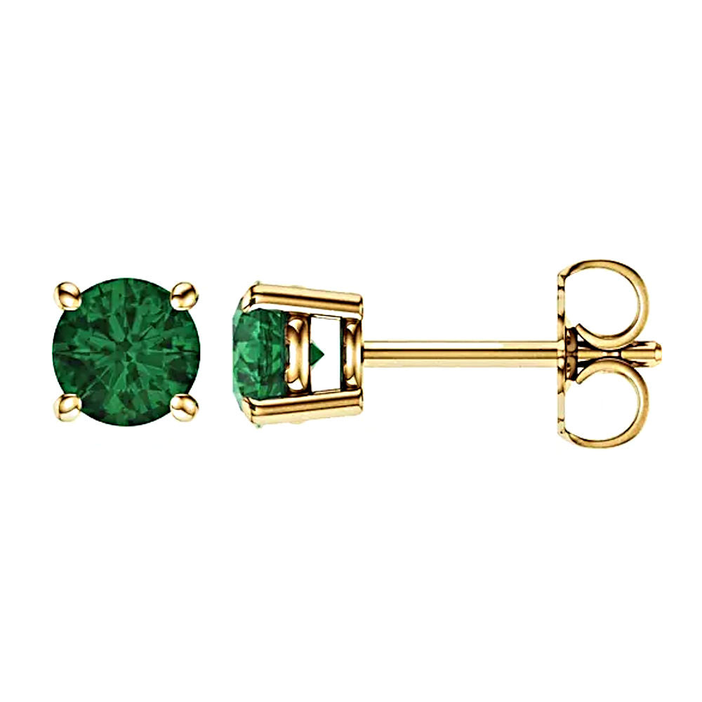 Chatham Created Emerald 4-Prong Cast Basket Stud Earrings 14K Yellow Gold - 1000Jewels.com
