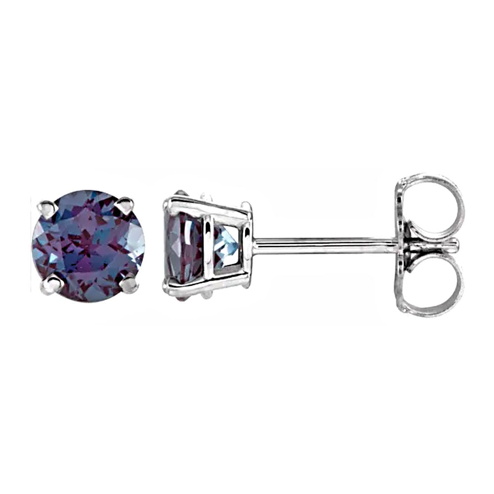 Color Change Chatham Created Alexandrite Cast Basket Stud Earrings 14K White Gold - 1000Jewels.com