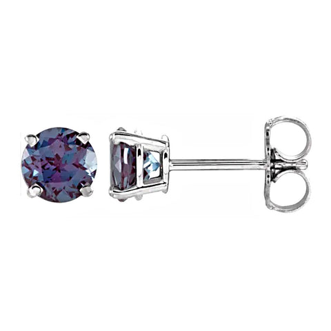 Color Change Chatham Created Alexandrite Cast Basket Stud Earrings 14K White Gold - 1000Jewels.com