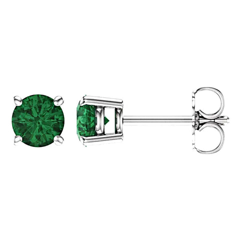 Simulated Emerald 4-Prong Cast Basket Stud Earrings 14K White Gold - 1000Jewels.com