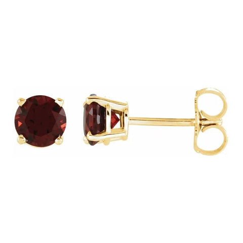 Natural Garnet 4-Prong Cast Basket Stud Earrings 14K Yellow Gold - 1000Jewels.com