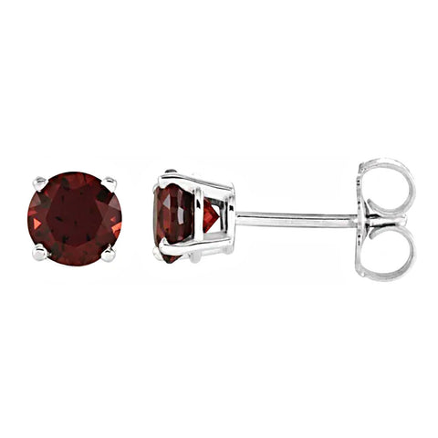 Natural Garnet 4-Prong Cast Basket Stud Earrings 14K White Gold - 1000Jewels.com
