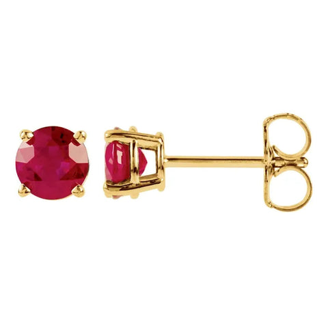 Chatham Created Ruby Cast Basket Stud Earrings 14K Yellow Gold - 1000Jewels.com