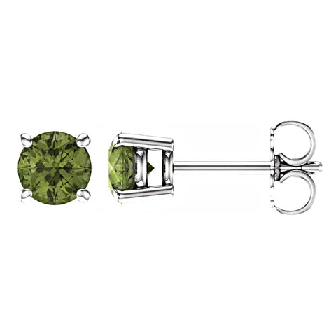 Natural Peridot 4-Prong Cast Basket Stud Earrings 14K White Gold - 1000Jewels.com