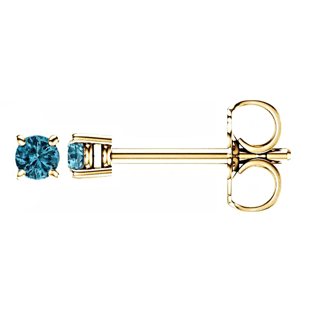 Simulated Blue Zircon Cast Basket Stud Earrings 14K Yellow Gold - 1000Jewels.com