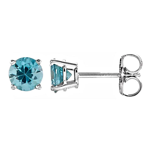 Natural Blue Zircon Cast Basket Stud Earrings 14K White Gold - 1000Jewels.com