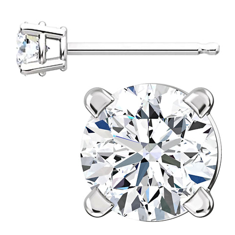 4mm, Brilliant Cut Ice on Fire Diamond CZ 14K White Gold Cast Basket Stud Earrings - 1000Jewels.com