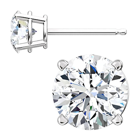 6mm, Brilliant Cut Ice on Fire Diamond CZ 14K White Gold Cast Basket Stud Earrings - 1000Jewels.com