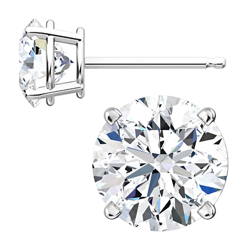 7mm, Brilliant Cut Ice on Fire Diamond CZ 14K White Gold Cast Basket Stud Earrings - 1000Jewels.com