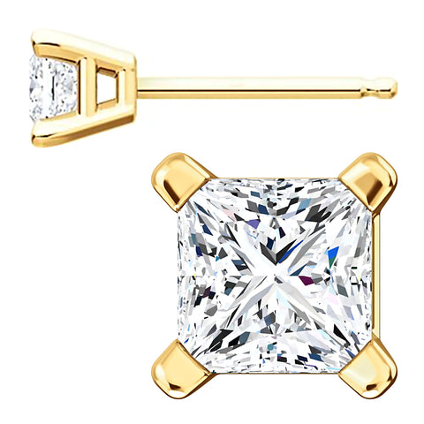 4mm, Princess Cut Ice on Fire Diamond CZ 14K Yellow Gold Cast Basket Stud Earrings - 1000Jewels.com