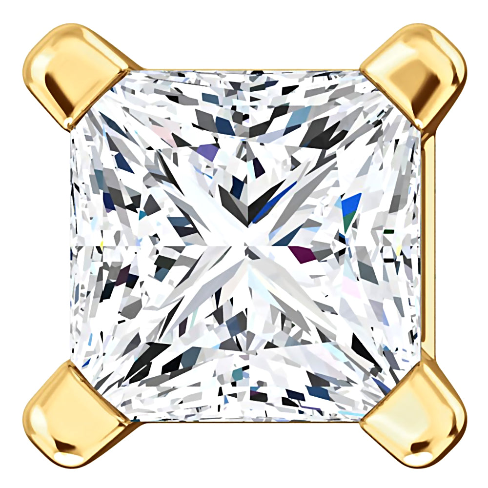 4mm, Princess Cut Ice on Fire Diamond CZ 14K Yellow Gold Cast Basket Stud Earrings - 1000Jewels.com