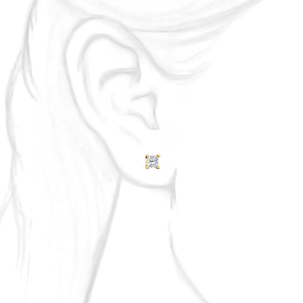 4mm, Princess Cut Ice on Fire Diamond CZ 14K Yellow Gold Cast Basket Stud Earrings - 1000Jewels.com