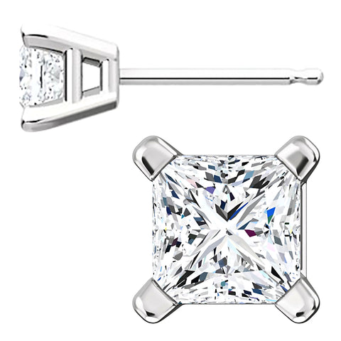 4mm, Princess Cut Ice on Fire Diamond CZ 14K White Gold Cast Basket Stud Earrings - 1000Jewels.com