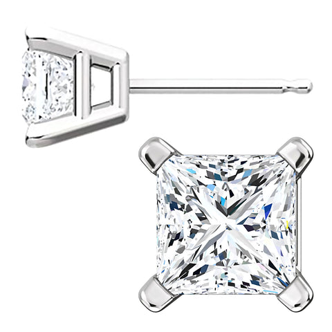 5mm, Princess Cut Ice on Fire Diamond CZ 14K White Gold Cast Basket Stud Earrings - 1000Jewels.com