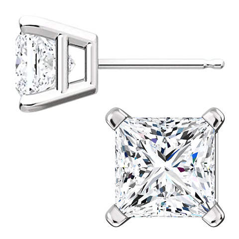 6mm, Princess Cut Ice on Fire Diamond CZ 14K White Gold Cast Basket Stud Earrings - 1000Jewels.com