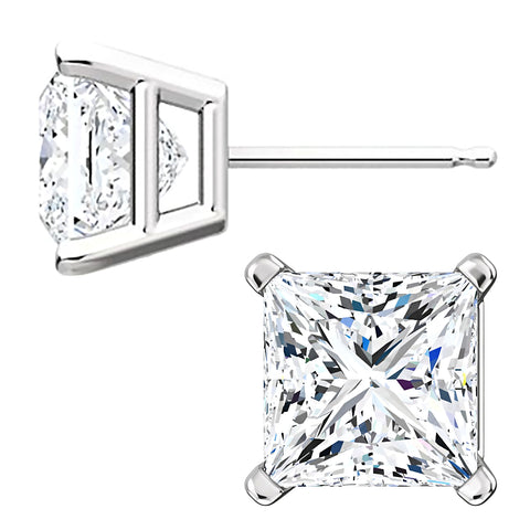 7mm, Princess Cut Ice on Fire Diamond CZ 14K White Gold Cast Basket Stud Earrings - 1000Jewels.com