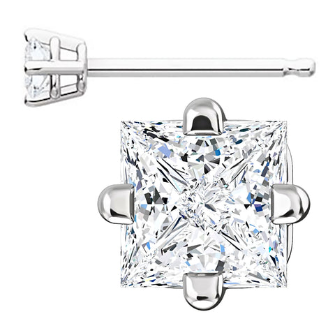 3mm, Princess Cut Ice on Fire Diamond CZ 14K White Gold Side-Set Cast Basket Stud Earrings - 1000Jewels.com