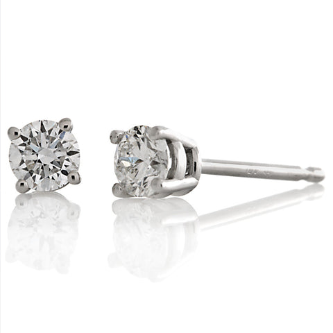 Round Full Cut White Diamond 14K Gold Stud Earrings Basket Setting G-H I1 - 1000Jewels.com