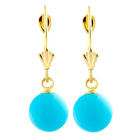 8mm Sleeping Beauty Turquoise Ball Leverback Earrings 14-20 Gold Filled - 1000Jewels.com