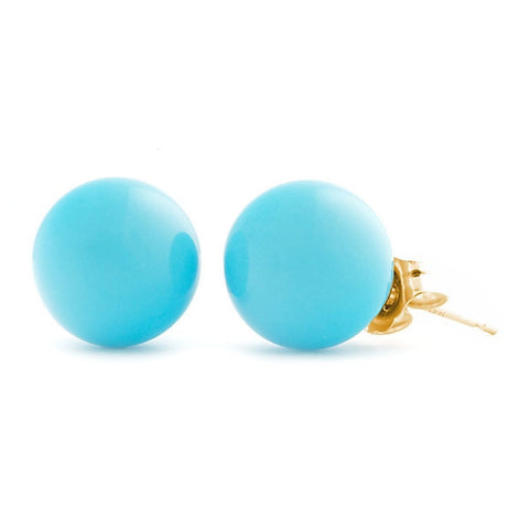 10mm Sleeping Beauty Turquoise Ball Stud Earrings 14K Yellow Gold - 1000Jewels.com