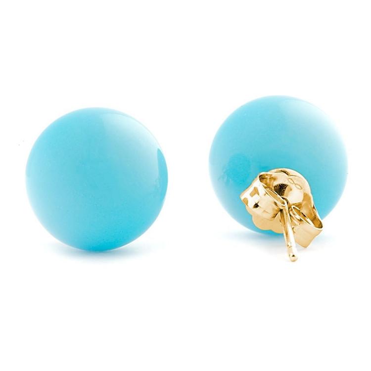 10mm Sleeping Beauty Turquoise Ball Stud Earrings 14-20 Gold Filled - 1000Jewels.com