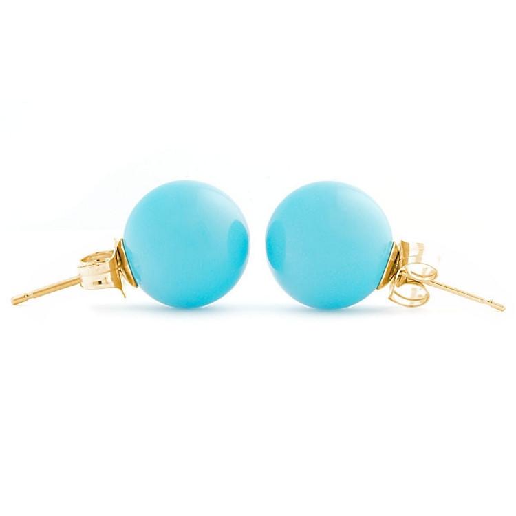 10mm Sleeping Beauty Turquoise Ball Stud Earrings 14-20 Gold Filled - 1000Jewels.com