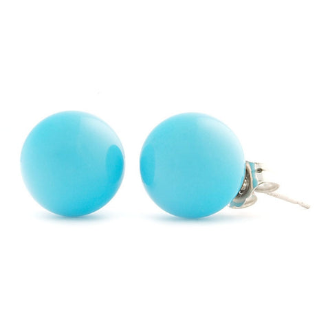10mm Turquoise Ball Stud Earrings 14K White Gold - 1000Jewels.com