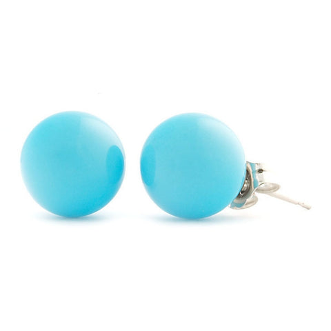 10mm Sleeping Beauty Turquoise Ball Stud Earrings 925 Silver - 1000Jewels.com