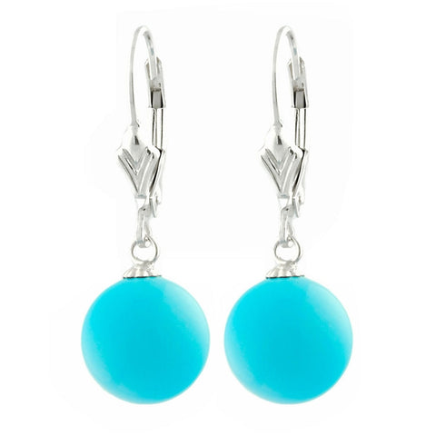 10mm Sleeping Beauty Turquoise Ball Leverback Earrings 925 Silver - 1000Jewels.com
