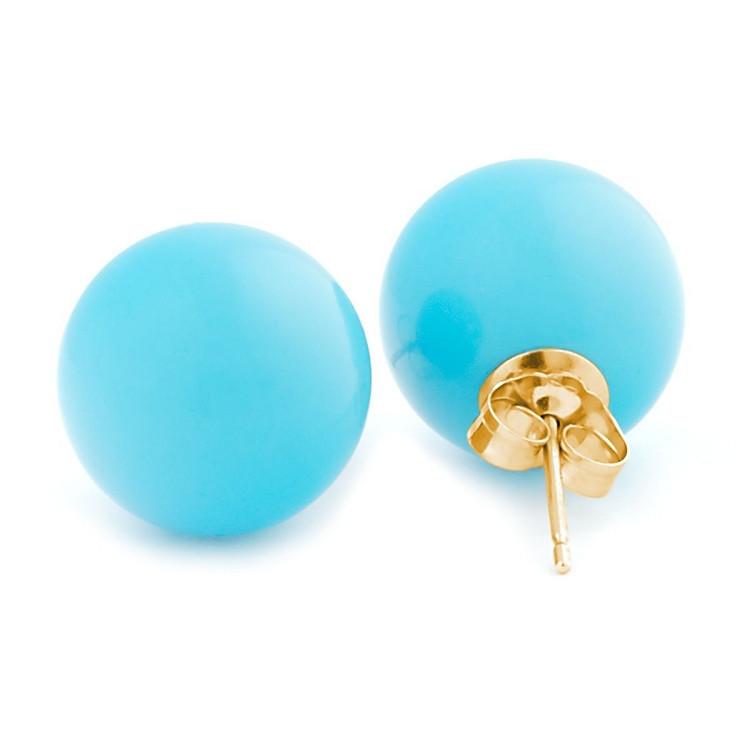 12mm Sleeping Beauty Turquoise Ball Stud Earrings 14-20 Gold Filled - 1000Jewels.com