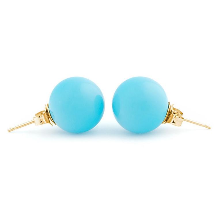 12mm Sleeping Beauty Turquoise Ball Stud Earrings 14-20 Gold Filled - 1000Jewels.com