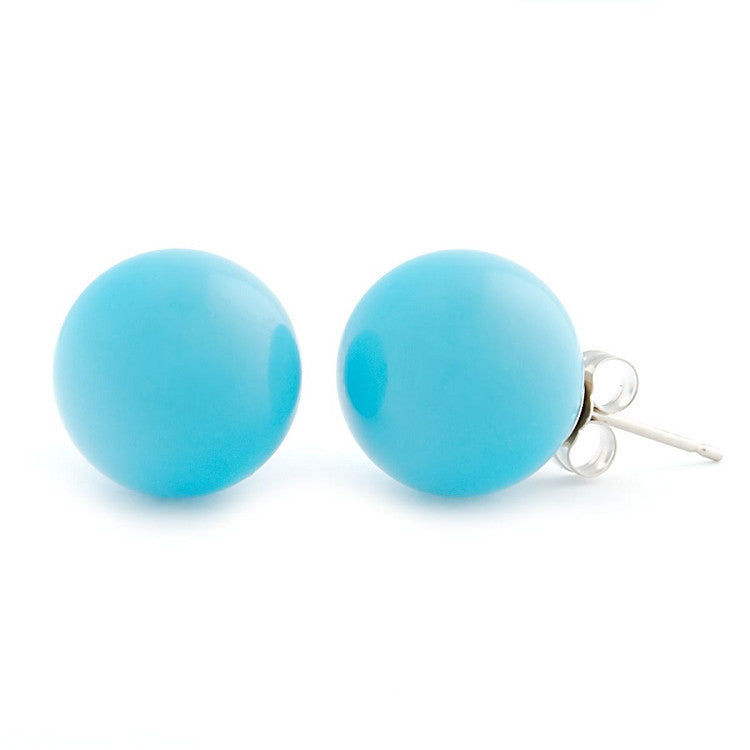 12mm Sleeping Beauty Turquoise Ball Stud Earrings 925 Silver - 1000Jewels.com