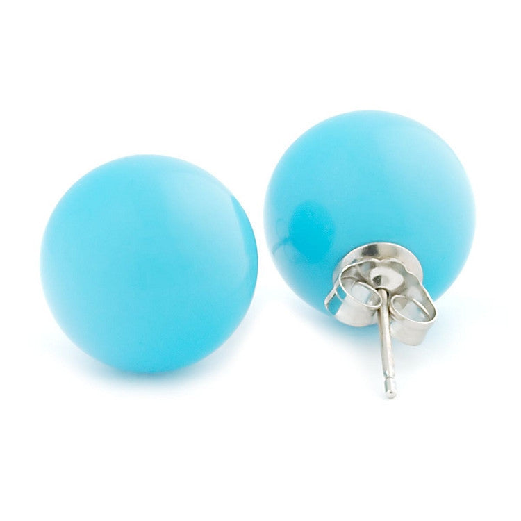 12mm Sleeping Beauty Turquoise Ball Stud Earrings 925 Silver - 1000Jewels.com