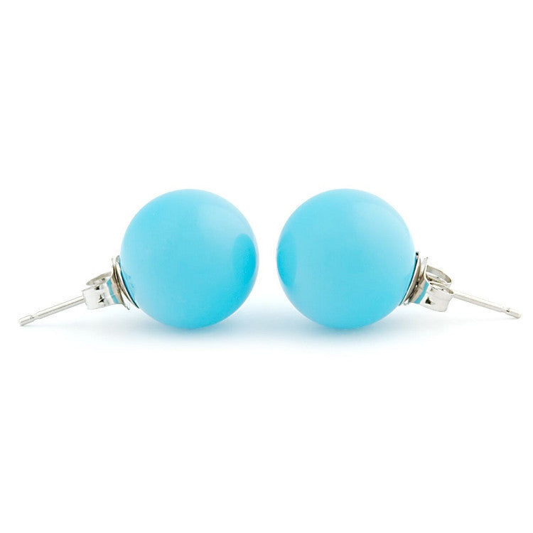 12mm Sleeping Beauty Turquoise Ball Stud Earrings 925 Silver - 1000Jewels.com