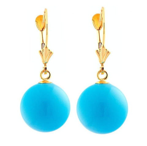12mm Sleeping Beauty Turquoise Ball Leverback Earrings 14-20 Gold Filled - 1000Jewels.com