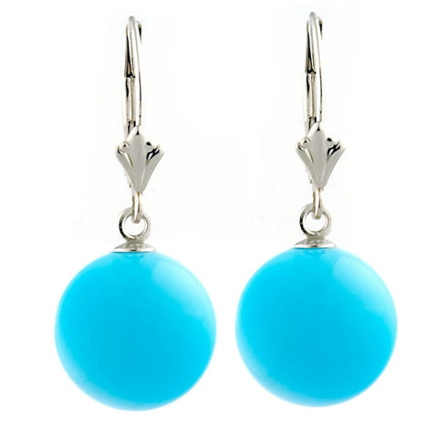 12mm Sleeping Beauty Turquoise Ball Leverback Earrings 925 Silver - 1000Jewels.com