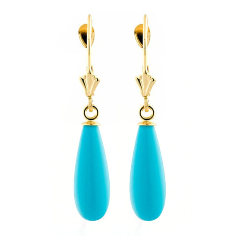 16mm Turquoise Teardrop Leverback Earrings 14K Yellow Gold - 1000Jewels.com