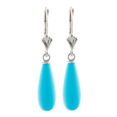 16mm Turquoise Teardrop Leverback Earrings 14K White Gold - 1000Jewels.com