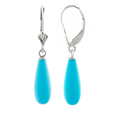 16mm Sleeping Beauty Turquoise Teardrop Lever Back Earrings 925 Silver - 1000Jewels.com